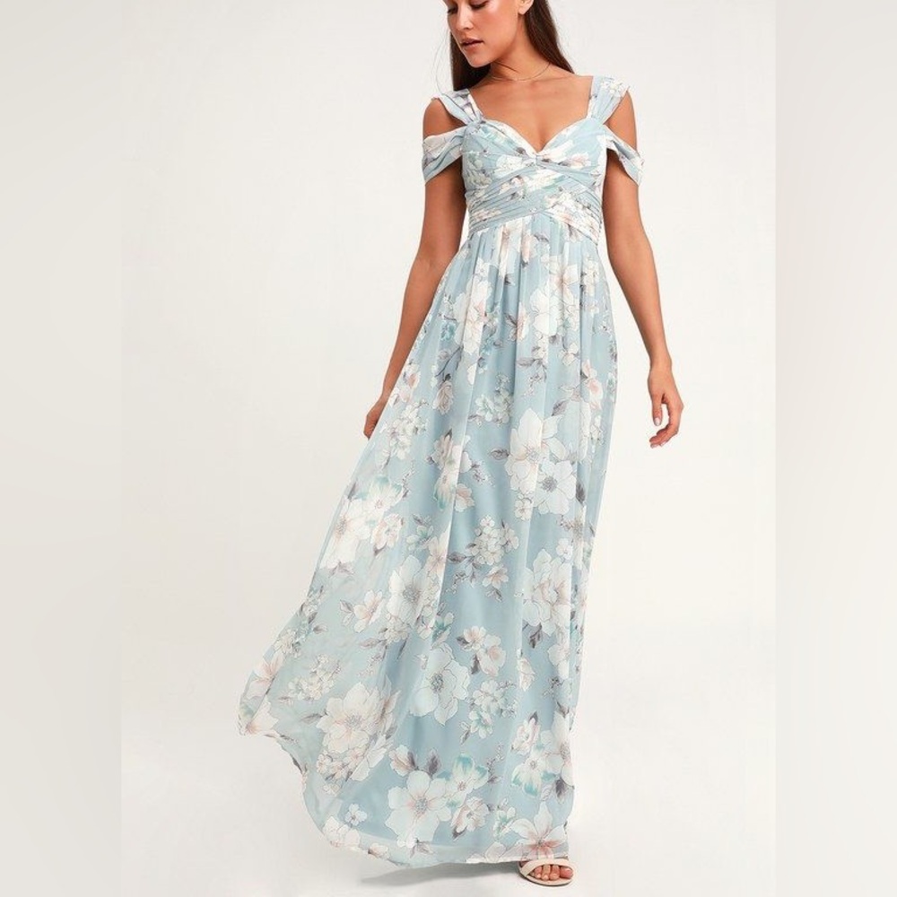 Lulu's Light Blue Floral Maxi Dress